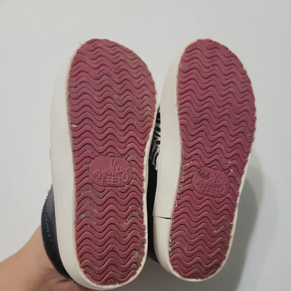 Monkey Feet Slip On Girls 18-24 Month Shoes Black Zebra Print‎ Leather Sneakers